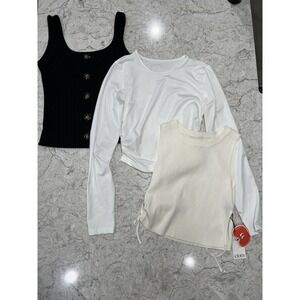 Cider & SHEIN Lot Of 3 Modern Crop Tops - Cream, White, Black - Fit Like Small